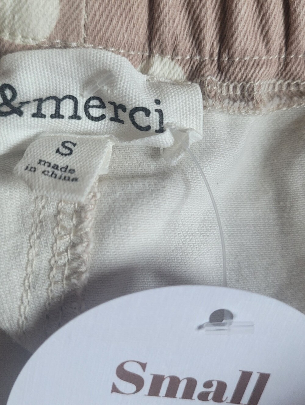 &MERCI Polka Dot Drawstring Waist BARREL Pants, Khaki/White, NWT, S🟤⚪️🟤 - Picture 3 of 8